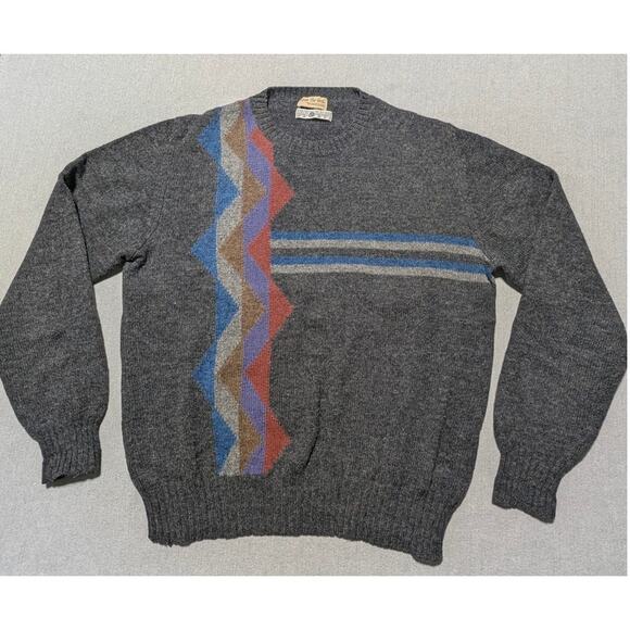 Carson Pirie Scott Sweater Men’s L Wool Gray Geometric Argyle Pullover Vintage - Picture 1 of 6